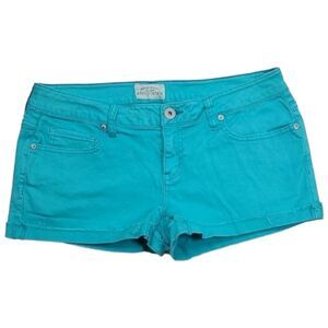 Aeropostale Turquoise Denim Cut off Jean Short 7/8 Micro Shortie Shorts Cuff